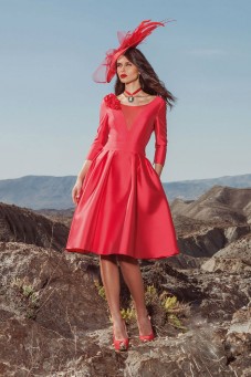 cocktail φορεμα κόκκινο σατινε atelier tsourani