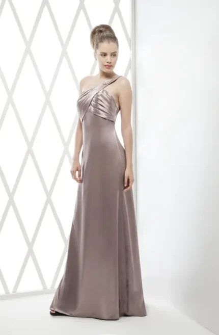 one shoulder σατέν βραδινό φόρεμα