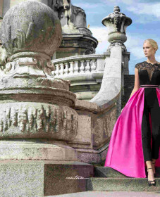 haute couture βραδυνο φορεμα με φουξια φουστα
