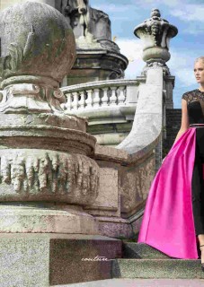 haute couture βραδυνο φορεμα με φουξια φουστα