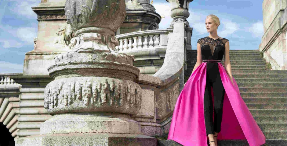 haute couture βραδυνο φορεμα με φουξια φουστα