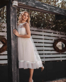 atelier tsourani bridal νυφικο πολιτικου γάμου Διπλο φόρεμα δαντελλα Γαλλίας με μεταξωτό τούλι