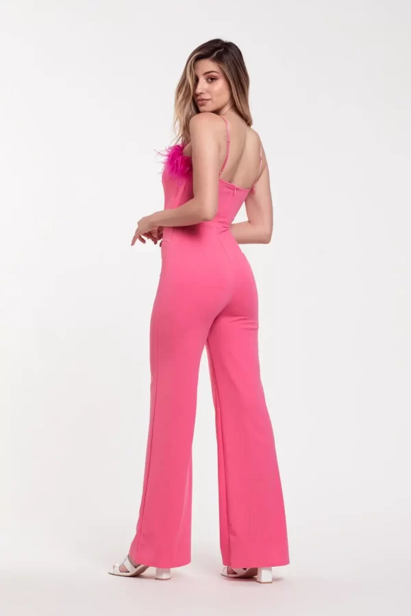 jumpsuit with marabou feathers