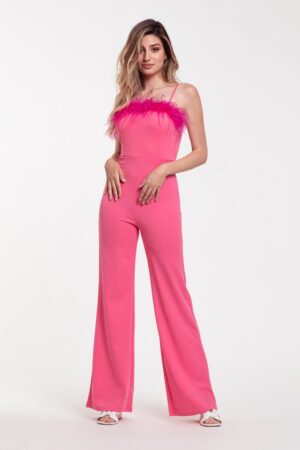 jumpsuit with marabou feathers