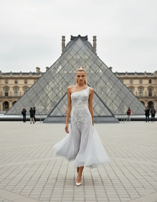 Νυφικό πολιτικού γάμου με κηπουρ δαντελλα