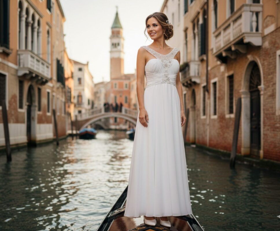 Νυφικό μεταξωτή μουσελίνα με κέντημα