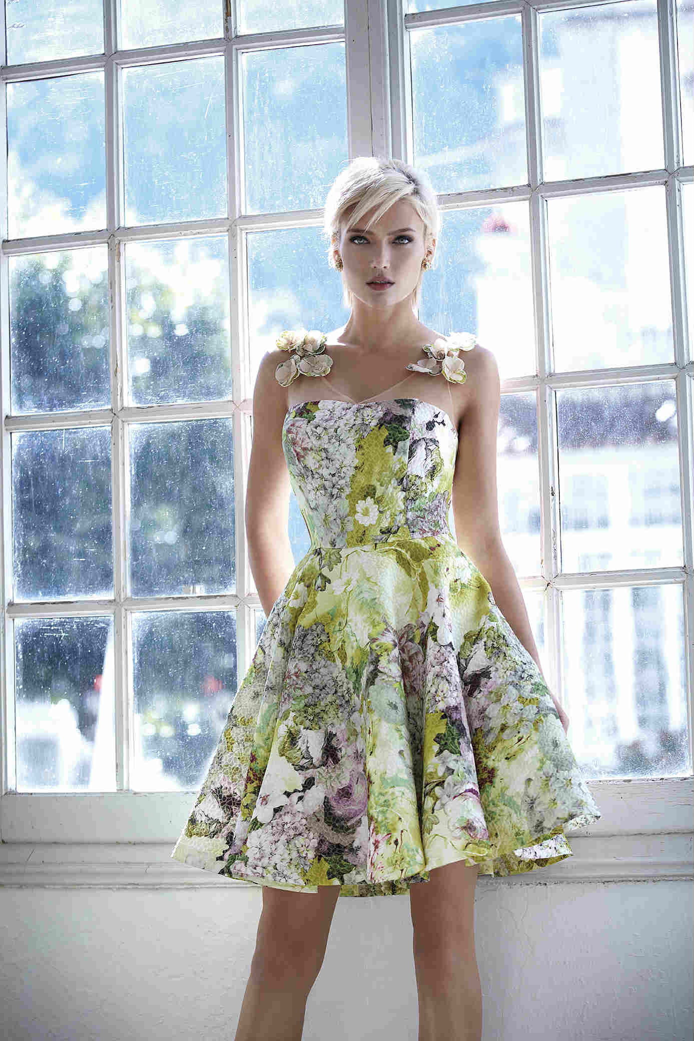 φλοραλ φορεμα με διακοσμημένους ώμους floral φόρεμα για βάφτιση